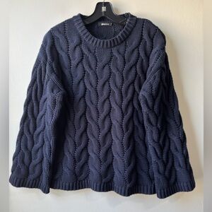 Gina Tricot Navy Cable Knit Crew Neck Sweater